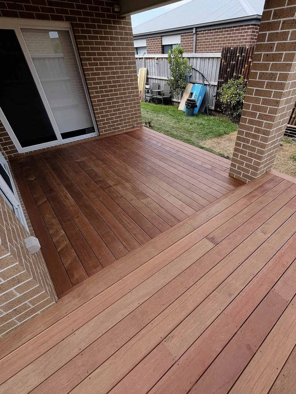 Timber deck under a covered outdoor entertaining space